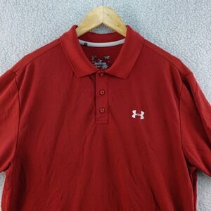 Under Armour Mens L Polo Shirt Red Loose Fit HeatGear Golf Performance Stretch
